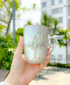 Ly Sứ Trắng Vân Đá Marble Họa Tiết Chữ Love