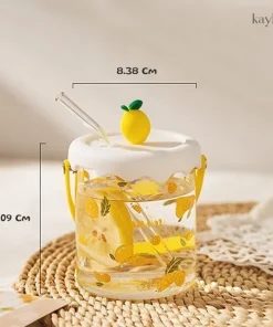 Cốc Thủy Tinh Trái Cây Có Nắp Và Quai Xách Tiện Lợi, Dễ Mang Theo