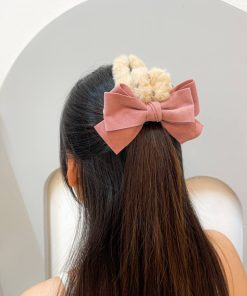 Kẹp Tóc Phủ Lông Phối Nơ Phong Cách Hàn Quốc